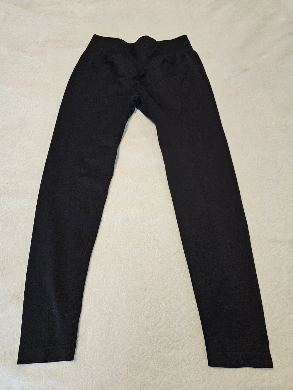 OQQ Womens Seamless Ribbed Workout Bottoms Size L Black Gym Athleisure Yoga Euc